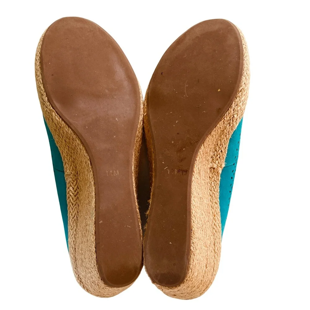 Walk With Me Coldwater Creek Shoes Wedge Espadrille Suede Slip On Jade (Size 11)